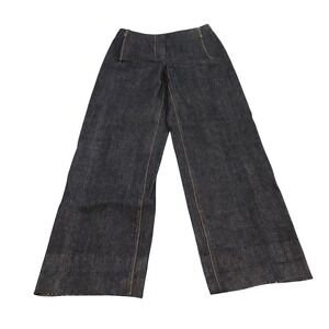 Tory Burch Jeans Womens 8 Blue Wide Leg High Rise Raw Hem Dark Wash Denim